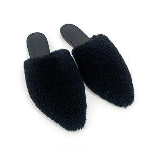 Jenni Kayne Black Shearling Slide On Mules Size 37